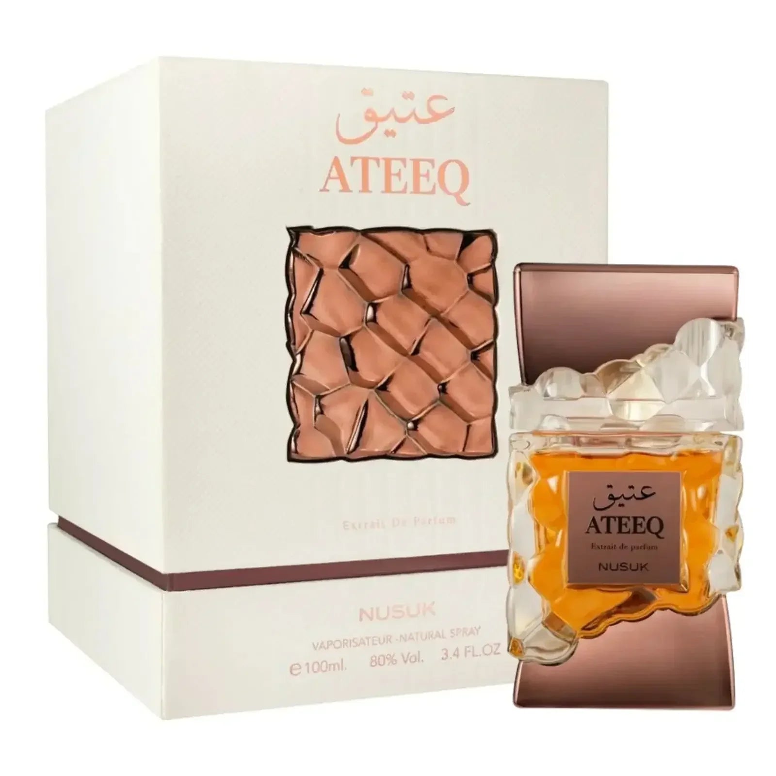 Luxusparfum ATEEQ NUSUK Extrait de Parfum in elegantem Flakon vor passender Box