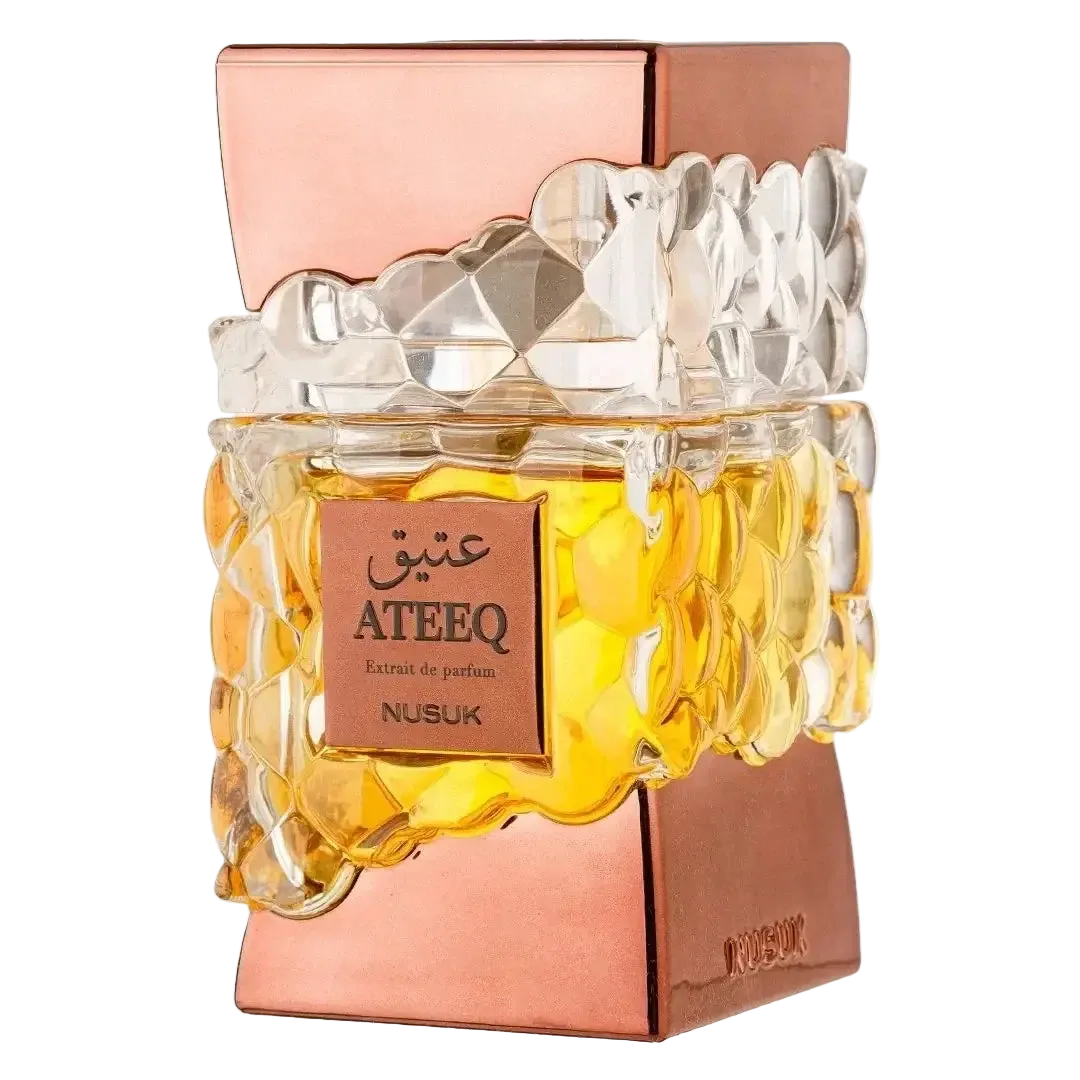 Luxusparfum Nusuk Ateeq in edlem, goldfarbenem Flakon mit Kristalloptik