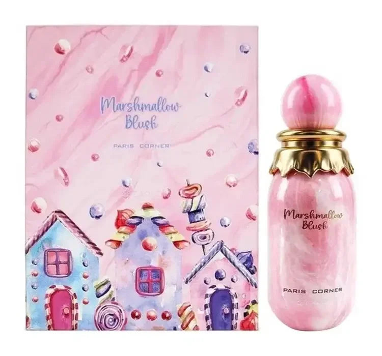 Parfümflasche und Verpackung Marshmallow Blush, rosa Design, exklusiver Damenduft