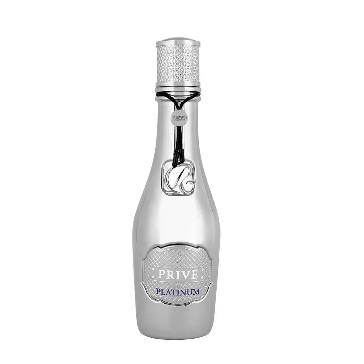 Luxus Parfumflakon in Silber mit Prive Platinum Etikett, Unisex Duftprodukt