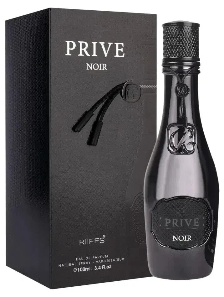 Schwarzes Parfüm Prive Noir Eau de Parfum 100ml für Herren neben eleganter Verpackung