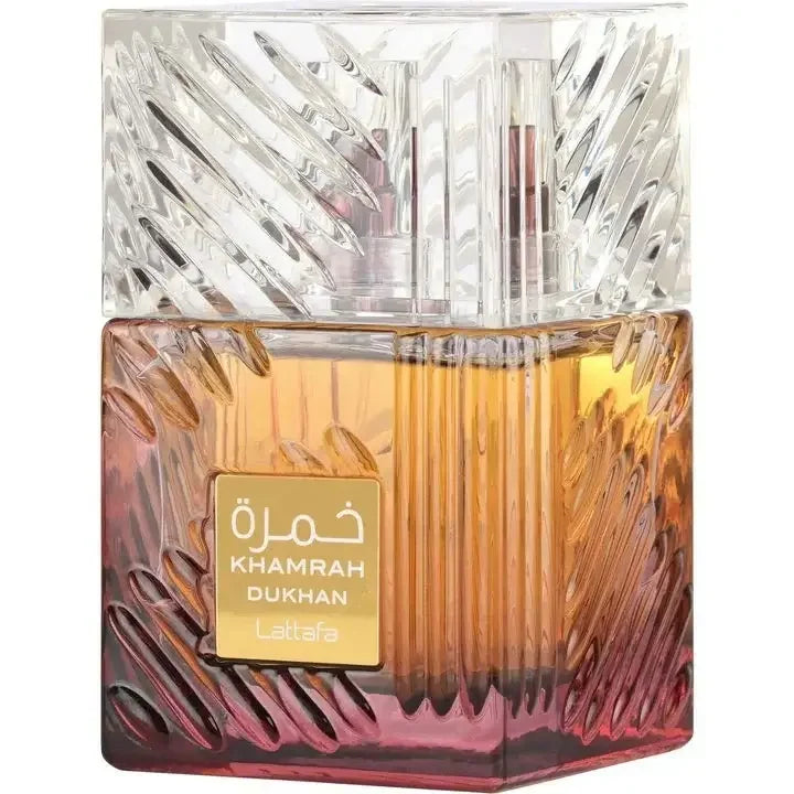 Luxusparfum Khamrah Dukhan Eau de Parfum in elegantem Flakon mit goldener Beschriftung