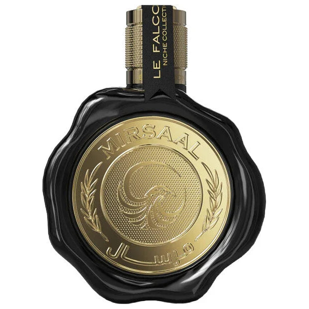 Luxuriöses Parfumflakon in Schwarz mit goldener Prägung MIRSAAL, elegantes Unisex-Parfum