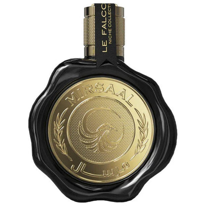 Luxuriöses Parfumflakon in Schwarz mit goldener Prägung MIRSAAL, elegantes Unisex-Parfum