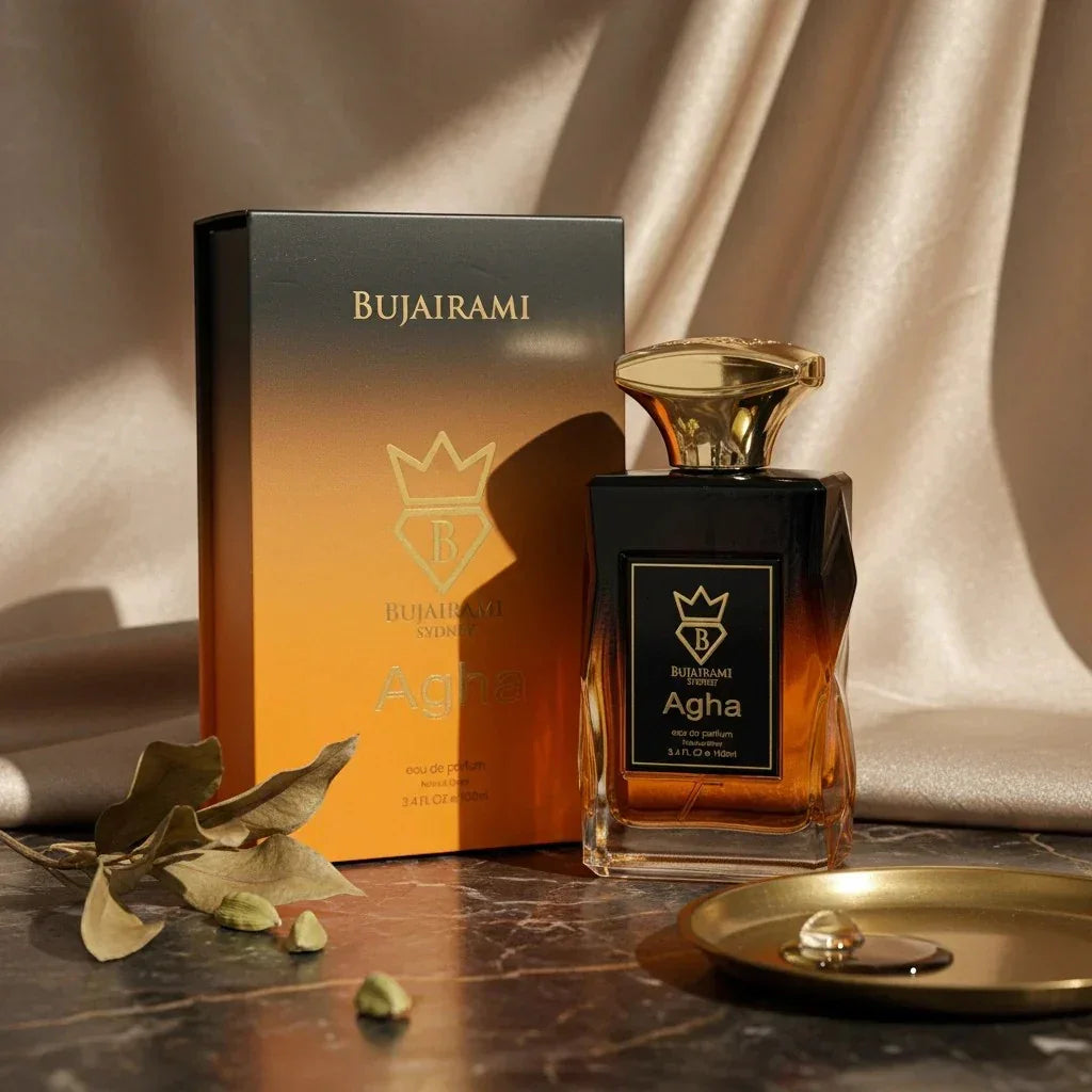 Bujairami Agha Eau de Parfum Flakon mit edlem Goldverschluss und Geschenkbox, Luxusparfum für Damen & Herren