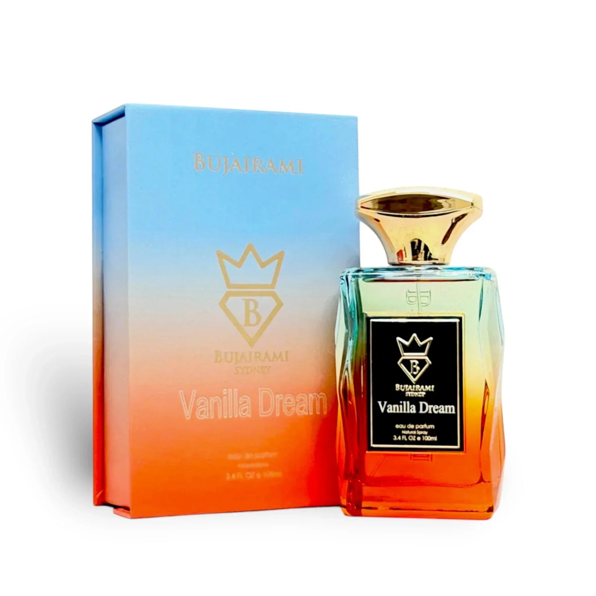 Bujairami Vanilla Dream Eau de Parfum mit farbverlaufendem Flakon und Geschenkbox