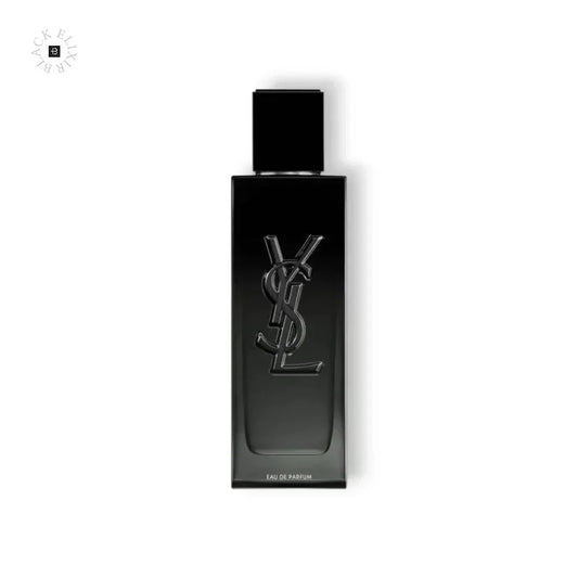 Schwarzer Luxus-Duftflakon, rechteckig, mit elegantem Parfum-Design vor weißem Hintergrund