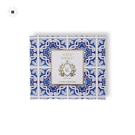 Luxus Parfum Geschenkbox Casa Amalfi mit blau-weißem Muster, elegante Verpackung