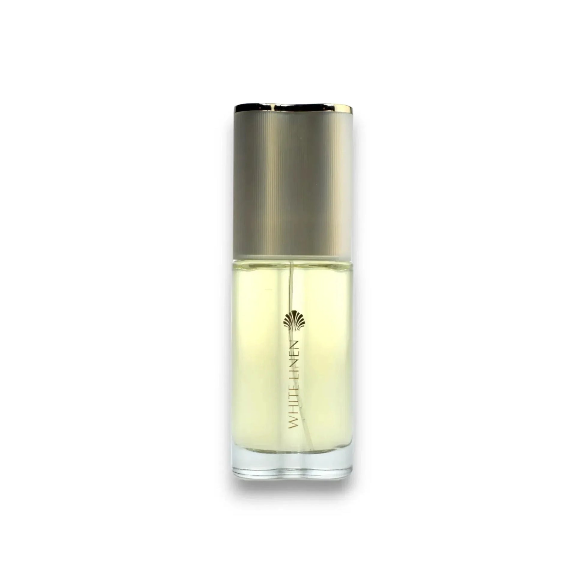Elegantes Damenparfum White Linen in durchsichtigem Flakon mit silbernem Deckel, Freisteller