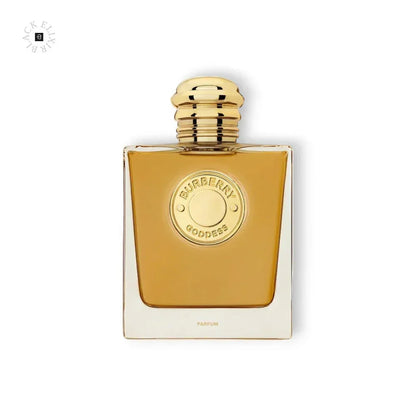 Luxuriöses Parfumflakon mit goldener Verschlusskappe auf weißem Hintergrund, edles Damenparfum