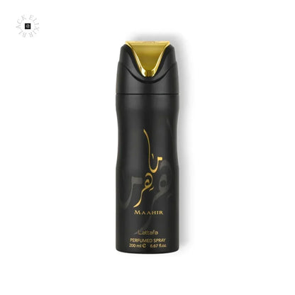 Schwarzer Deospray Flakon mit goldener Aufschrift, 200 ml, Produktfoto vor weißem Hintergrund