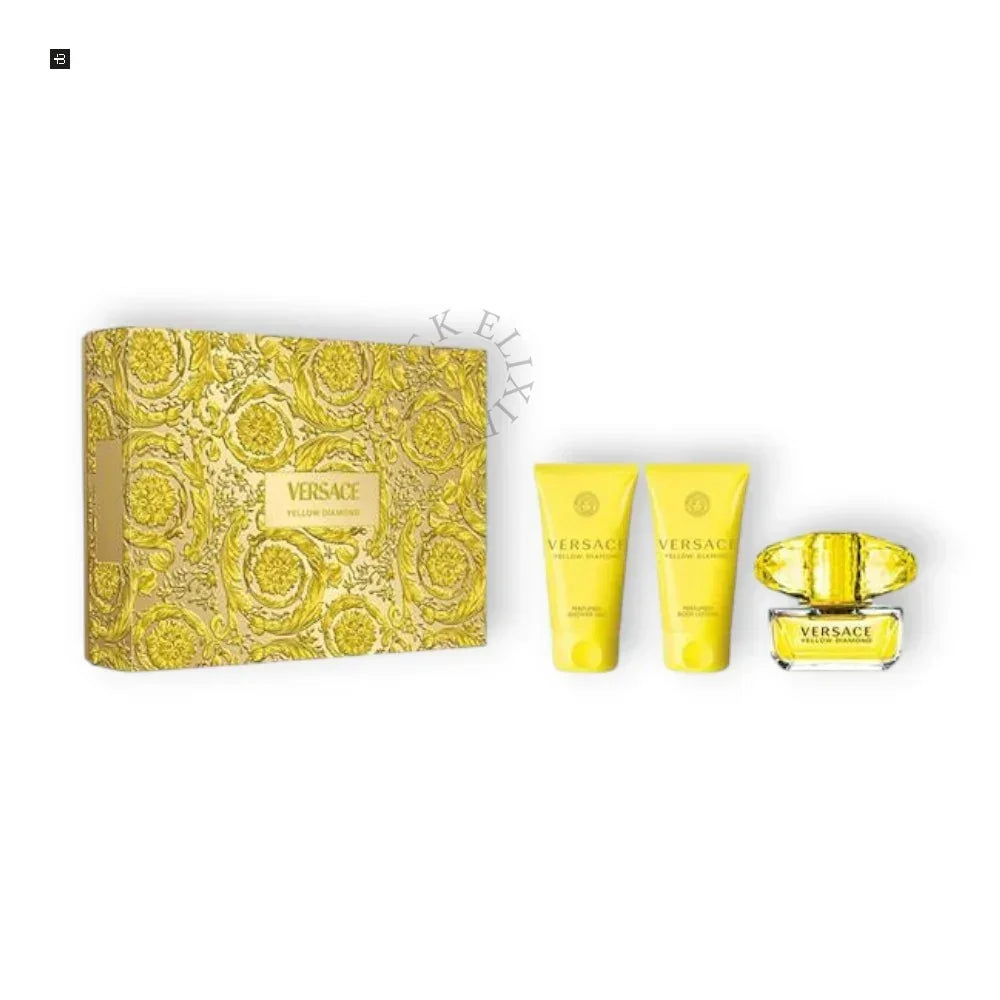 Versace Yellow Diamond Geschenkset mit Parfüm und Körperpflege in gelber Verpackung, luxuriöses Duftset