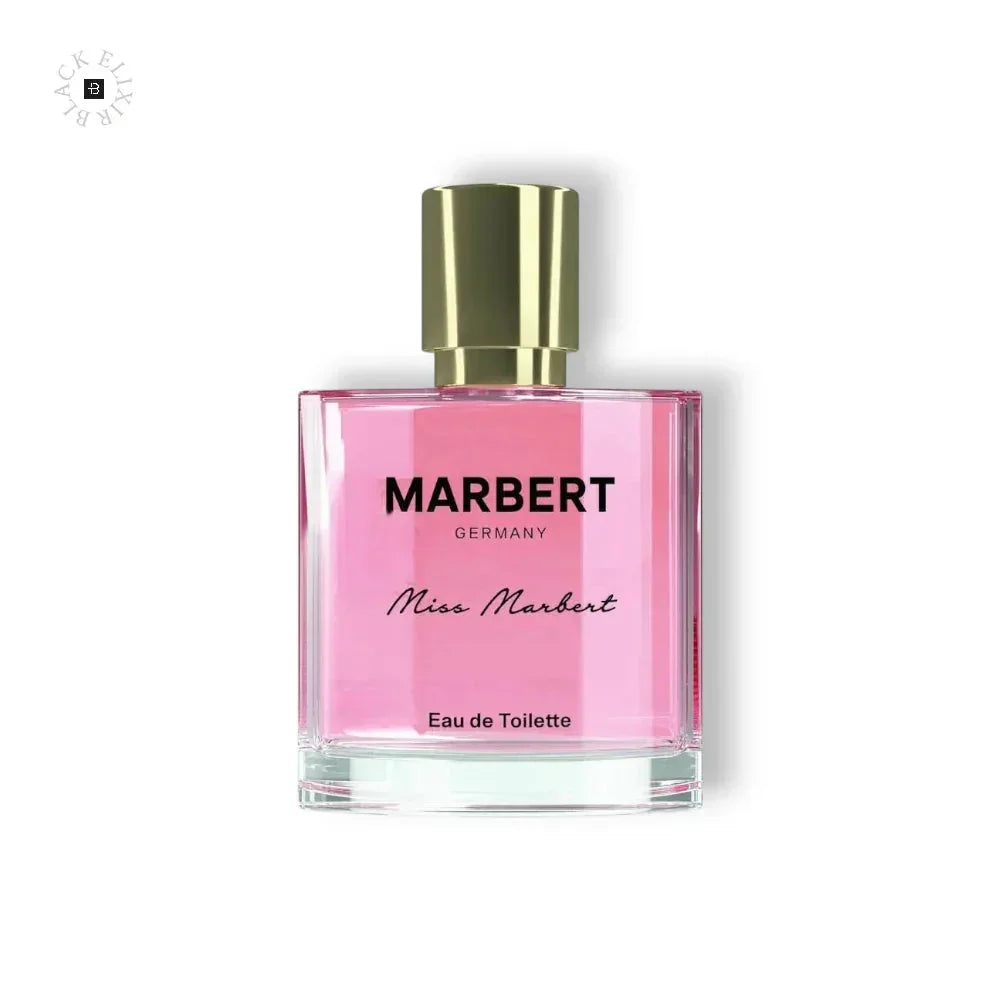 Pinkes Damenparfum Miss Marbert Eau de Toilette Flakon mit goldener Kappe auf weißem Hintergrund