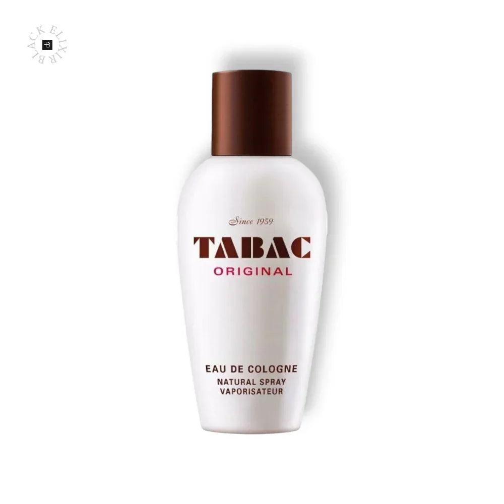 Weißer Flakon von Tabac Original Eau de Cologne mit braunem Verschluss.