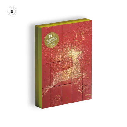 Roter Luxus Adventskalender mit goldfarbenem Rentier-Motiv und Zahlen, Beauty Überraschungen